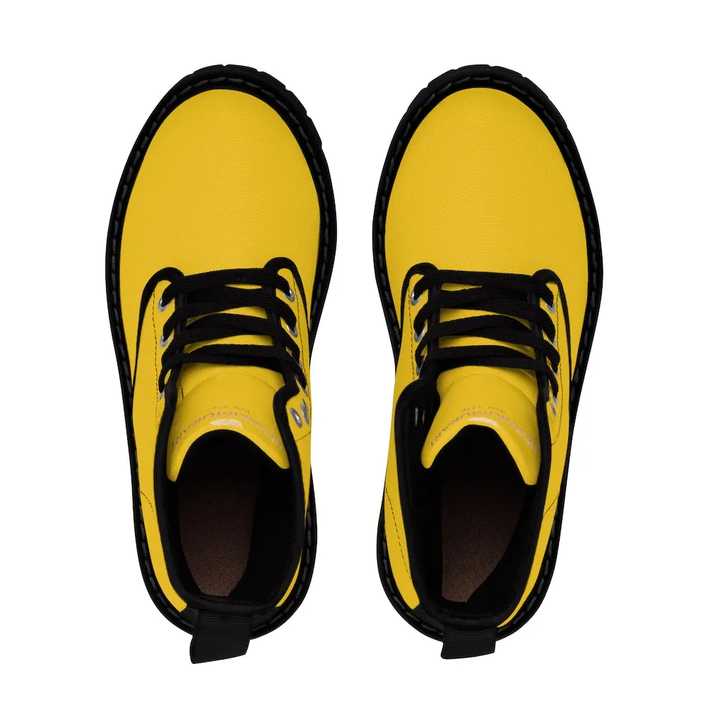 Bright Yellow Men's Boots, Best Solid Color Hiking Boots Winter Laced Up Shoes For Men (US Size: 7-10.5)