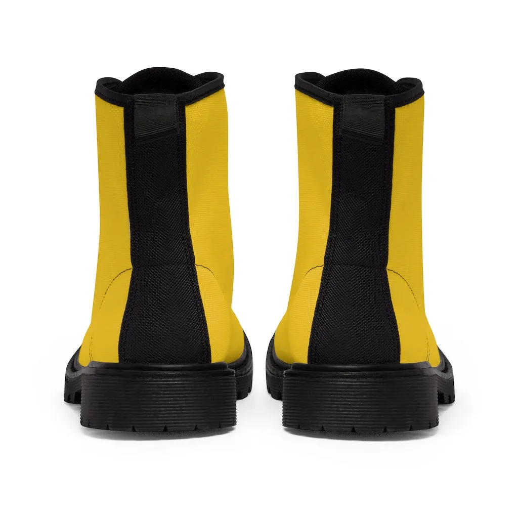 Bright Yellow Men's Boots, Best Solid Color Hiking Boots Winter Laced Up Shoes For Men (US Size: 7-10.5)