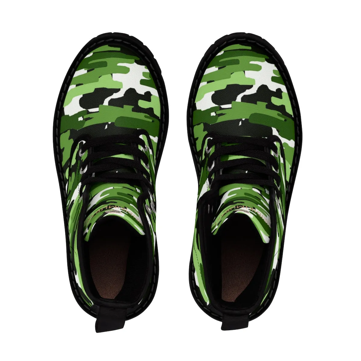 Green White Camo Men's Boots, Camouflage Military Army Print Canvas Winter Boots