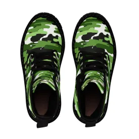 Green White Camo Men's Boots, Camouflage Military Army Print Canvas Winter Boots