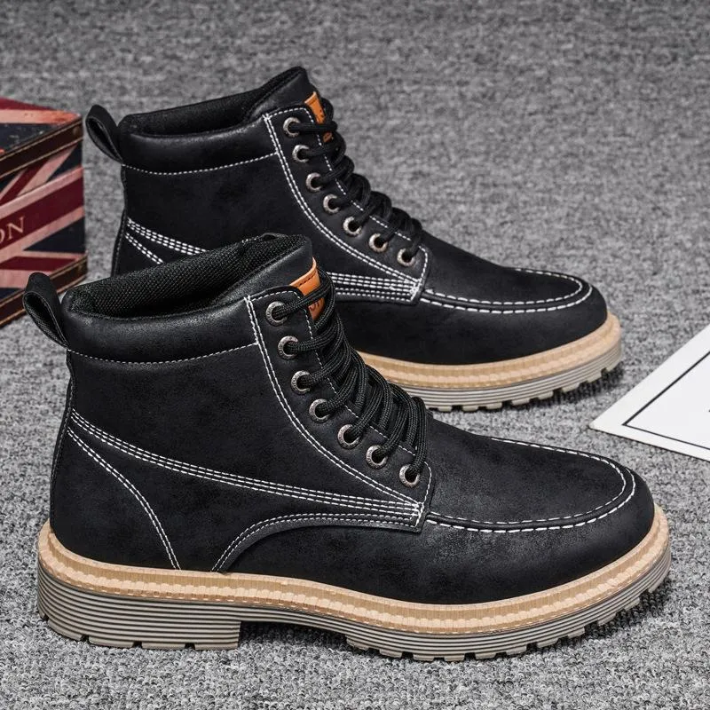 Men's high cut front-lace combat boots | Retro British style martin boots