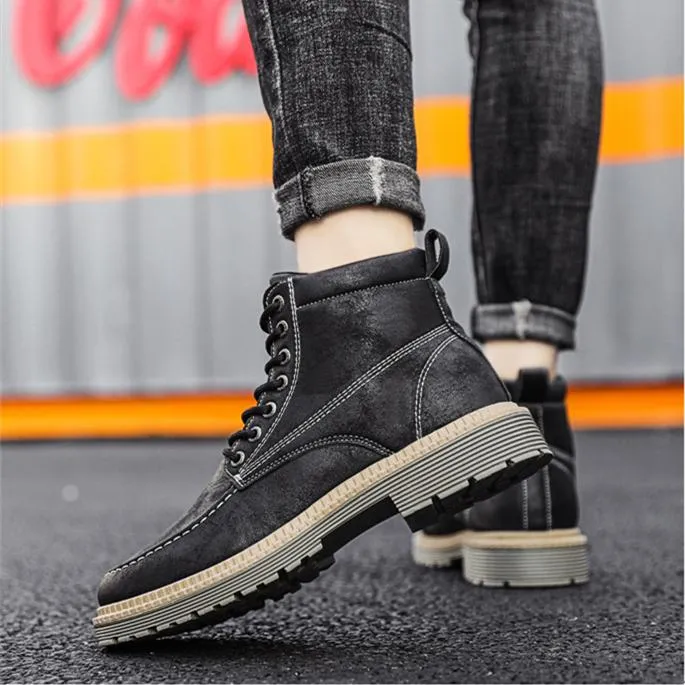 Men's high cut front-lace combat boots | Retro British style martin boots
