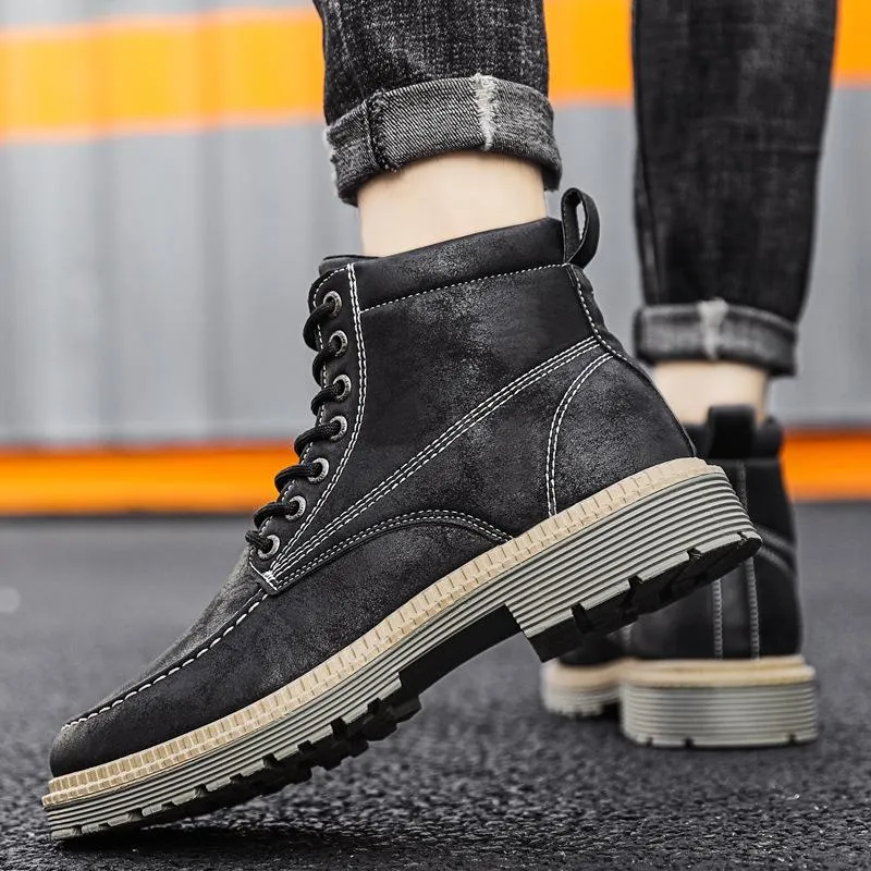 Men's high cut front-lace combat boots | Retro British style martin boots