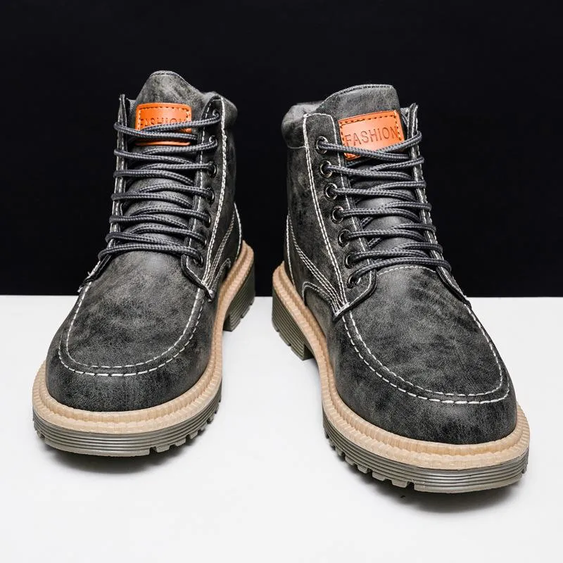 Men's high cut front-lace combat boots | Retro British style martin boots