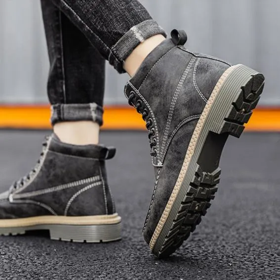 Men's high cut front-lace combat boots | Retro British style martin boots