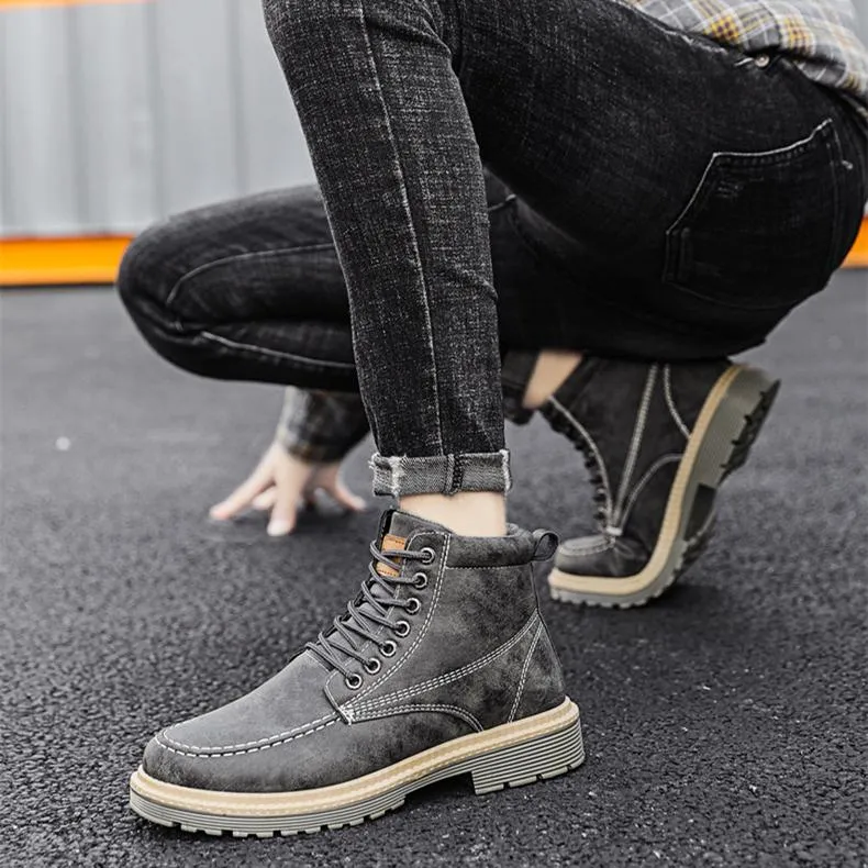 Men's high cut front-lace combat boots | Retro British style martin boots
