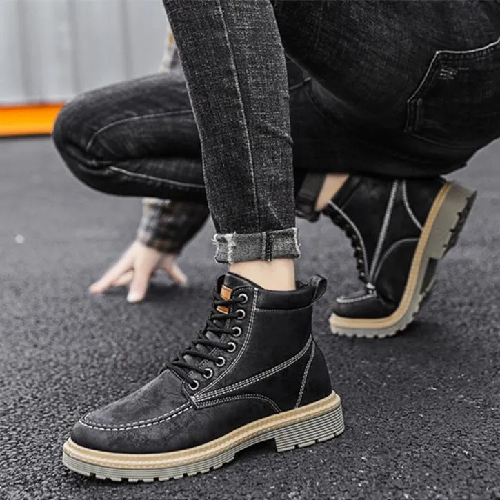 Men's high cut front-lace combat boots | Retro British style martin boots