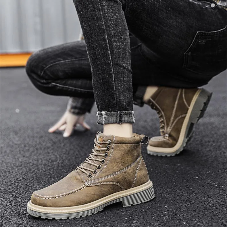 Men's high cut front-lace combat boots | Retro British style martin boots