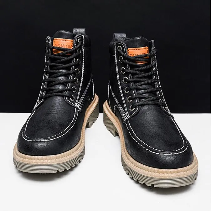 Men's high cut front-lace combat boots | Retro British style martin boots