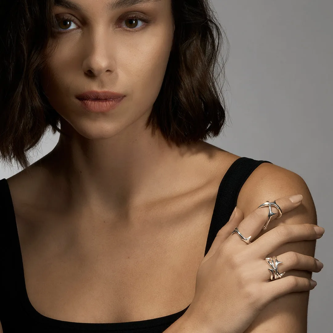 Rose Thorn Triple Band Ring - Silver