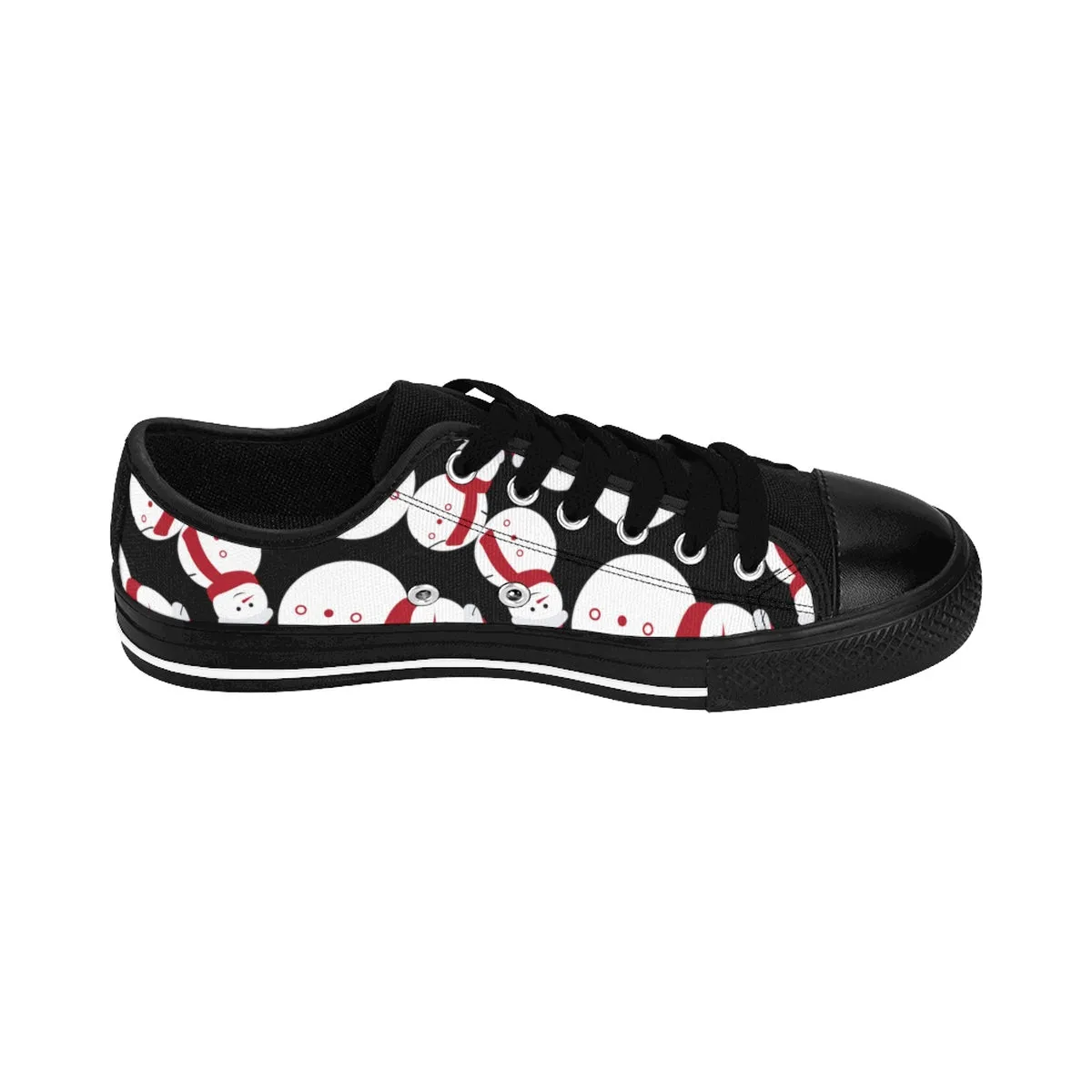 Snowman Men's Low Tops, Black Red White Christmas Print Low Top Sneakers Shoes