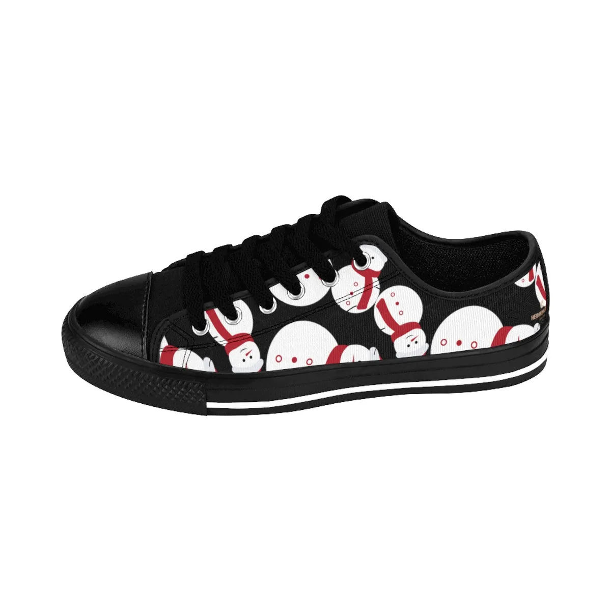 Snowman Men's Low Tops, Black Red White Christmas Print Low Top Sneakers Shoes