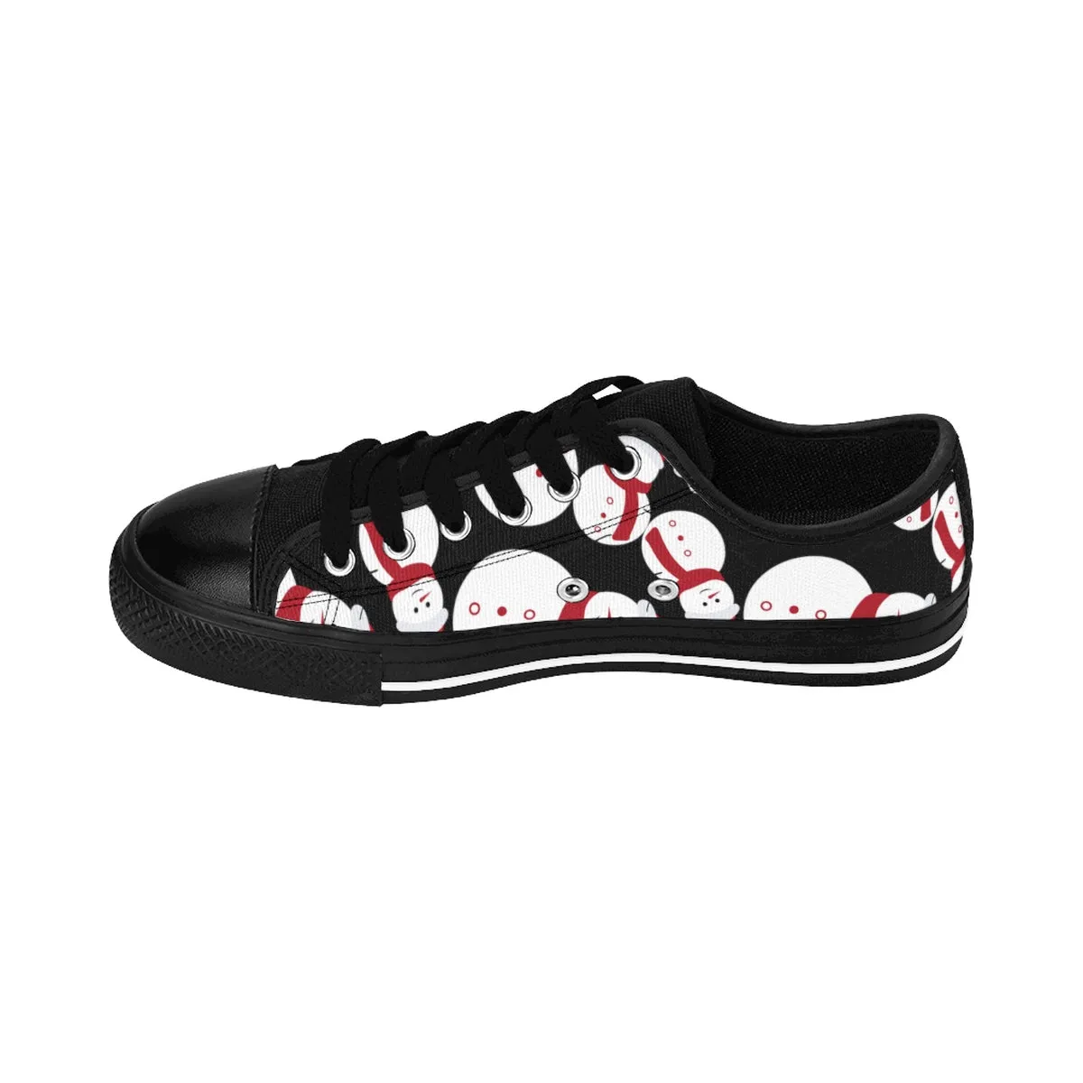 Snowman Men's Low Tops, Black Red White Christmas Print Low Top Sneakers Shoes
