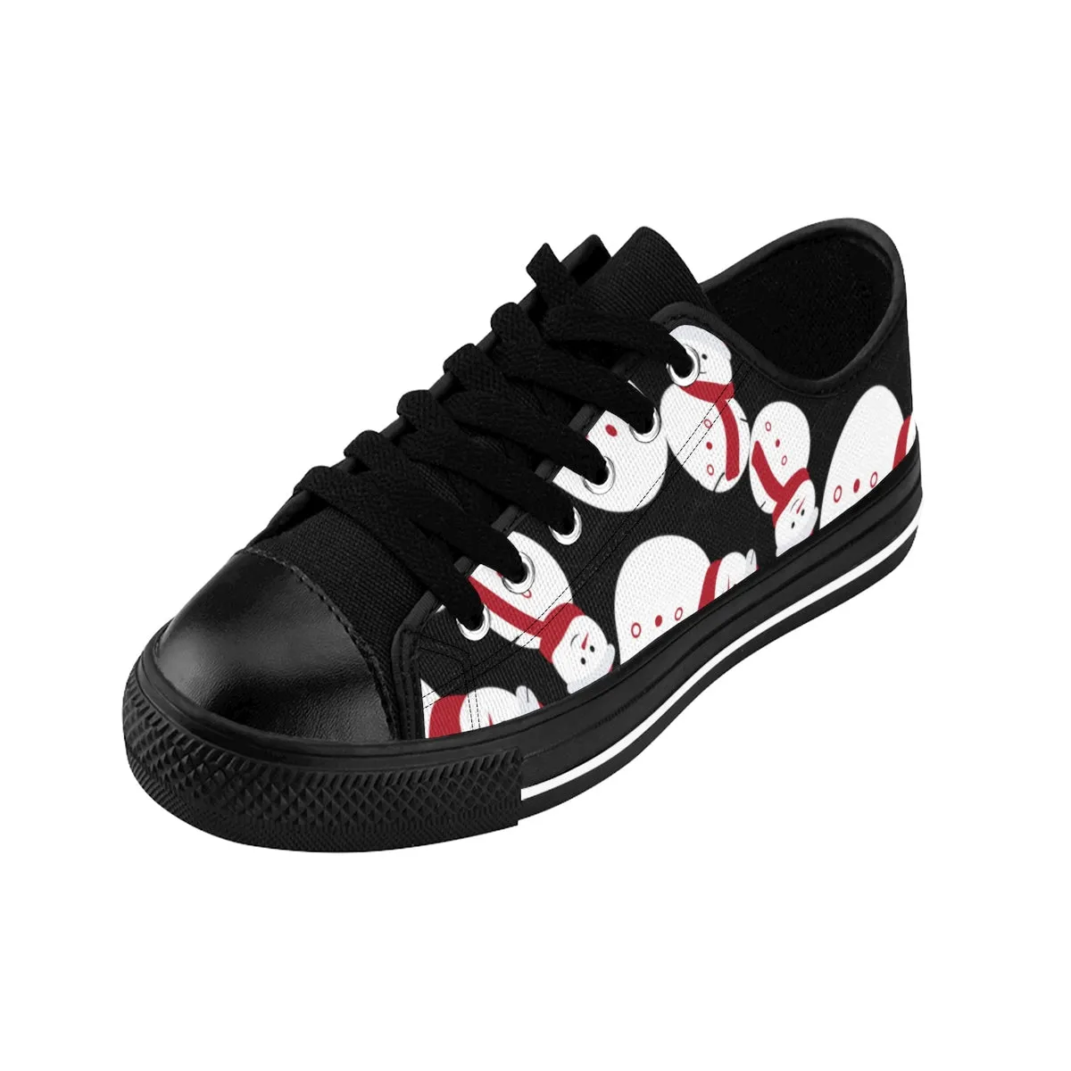 Snowman Men's Low Tops, Black Red White Christmas Print Low Top Sneakers Shoes