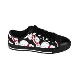 Snowman Men's Low Tops, Black Red White Christmas Print Low Top Sneakers Shoes