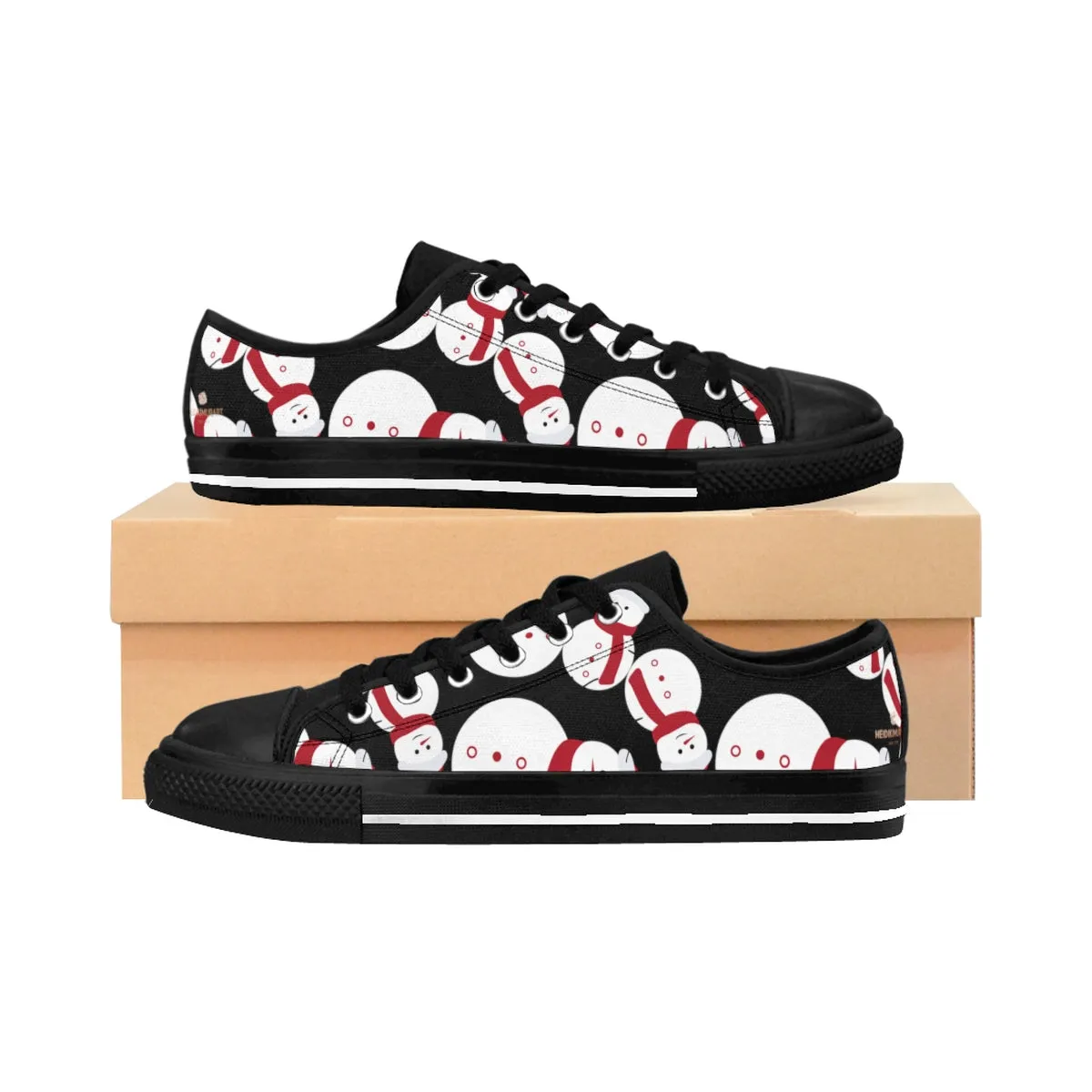 Snowman Men's Low Tops, Black Red White Christmas Print Low Top Sneakers Shoes