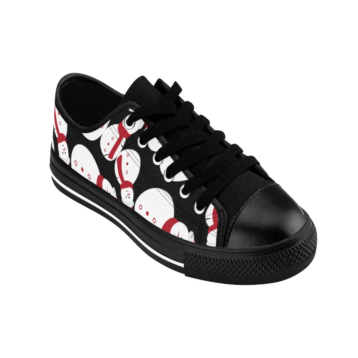 Snowman Men's Low Tops, Black Red White Christmas Print Low Top Sneakers Shoes