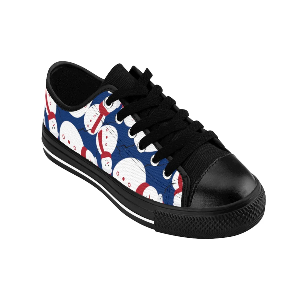 Snowman Men's Sneakers, Navy Blue Red White Christmas Low Top Sneakers (US Size: 6-14)