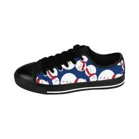 Snowman Men's Sneakers, Navy Blue Red White Christmas Low Top Sneakers (US Size: 6-14)