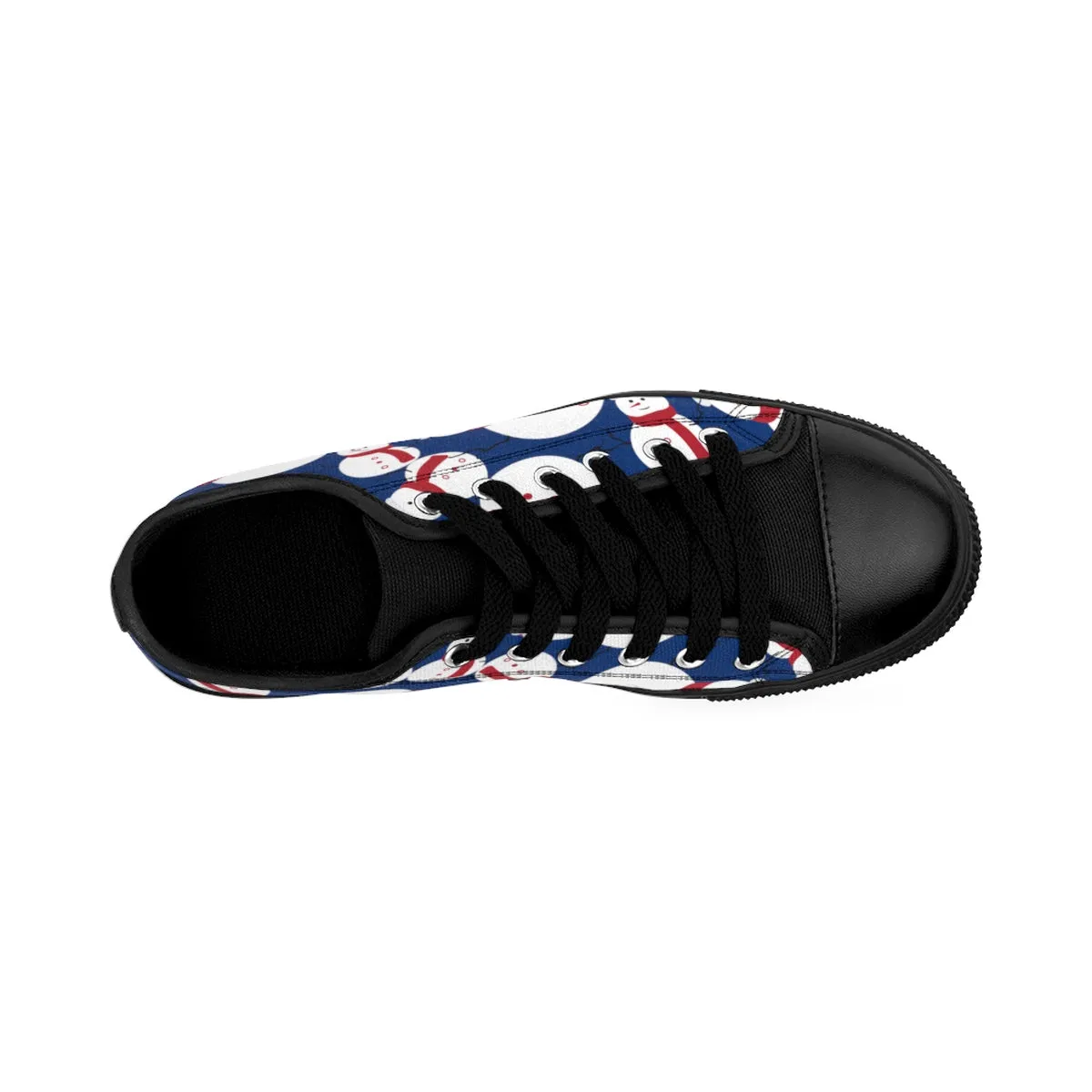 Snowman Men's Sneakers, Navy Blue Red White Christmas Low Top Sneakers (US Size: 6-14)