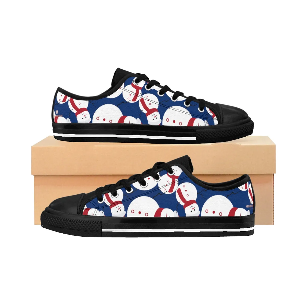 Snowman Men's Sneakers, Navy Blue Red White Christmas Low Top Sneakers (US Size: 6-14)