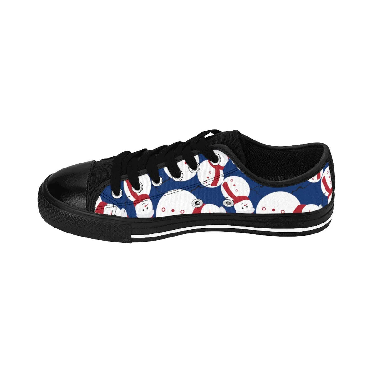 Snowman Men's Sneakers, Navy Blue Red White Christmas Low Top Sneakers (US Size: 6-14)