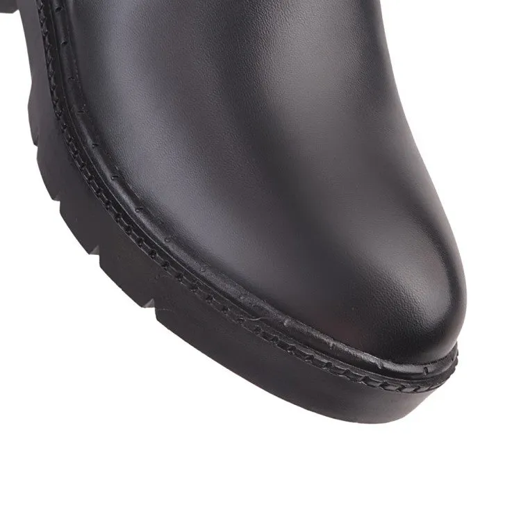 Womens' Buckle Belt Mid Heels Knee High Boots