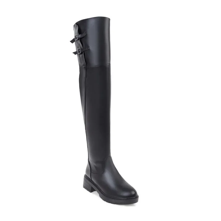 Womens' Buckle Belt Mid Heels Knee High Boots