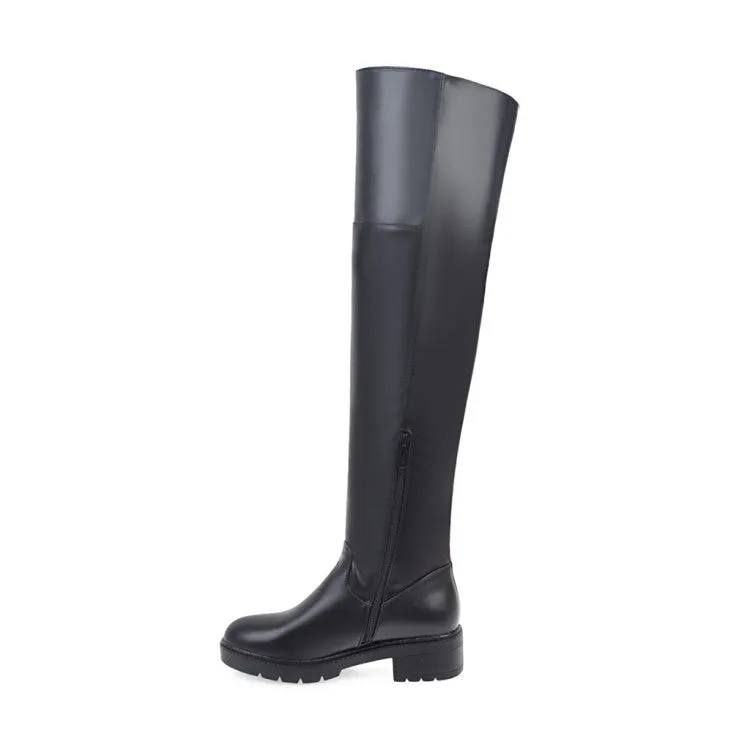 Womens' Buckle Belt Mid Heels Knee High Boots