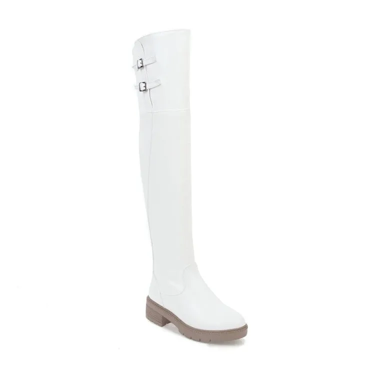 Womens' Buckle Belt Mid Heels Knee High Boots