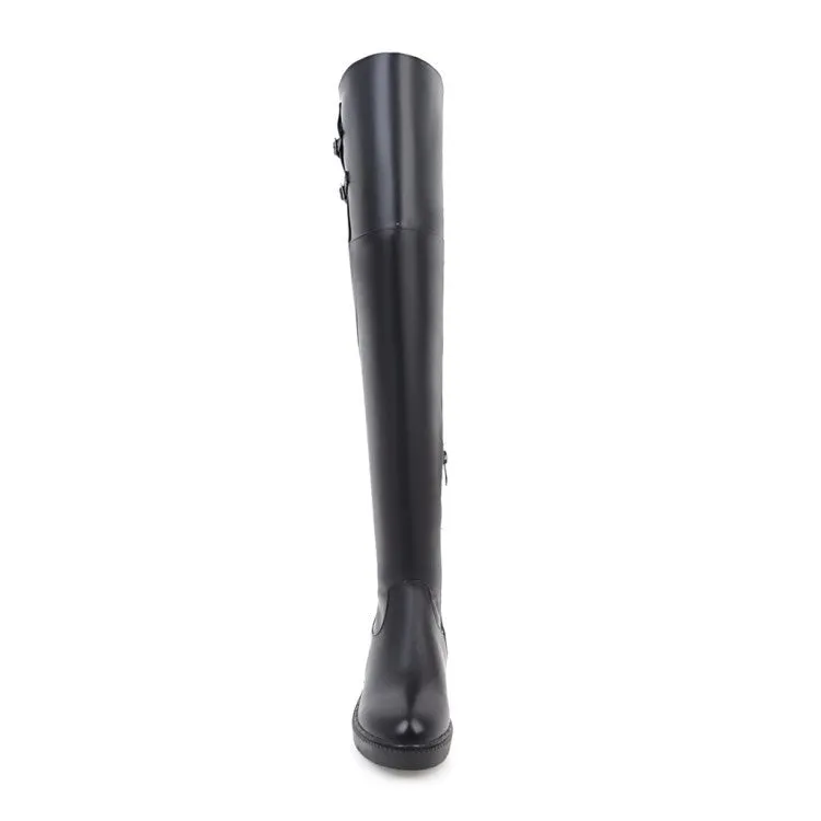 Womens' Buckle Belt Mid Heels Knee High Boots